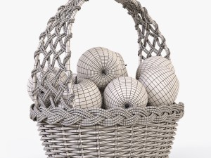 wicker basket 04 gray color with apples 3D Model