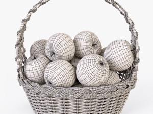 wicker basket 04 gray color with apples 3D Model