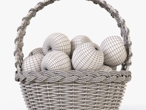 wicker basket 04 gray color with apples 3D Model