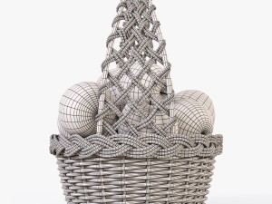wicker basket 04 gray color with apples 3D Model