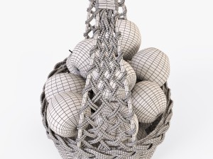 wicker basket 04 gray color with apples 3D Model