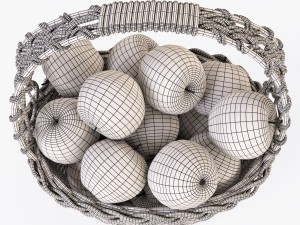 wicker basket 04 gray color with apples 3D Model