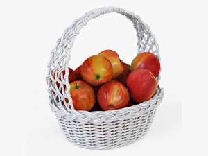 wicker basket 04 white color with apples 3D Model