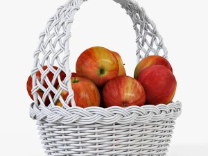 wicker basket 04 white color with apples 3D Model
