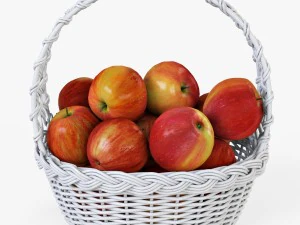 wicker basket 04 white color with apples 3D Model