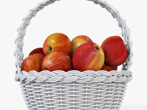 wicker basket 04 white color with apples 3D Model