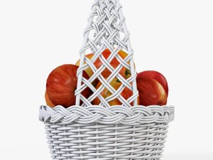 wicker basket 04 white color with apples 3D Model