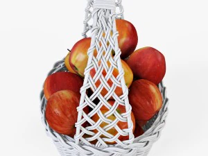 wicker basket 04 white color with apples 3D Model