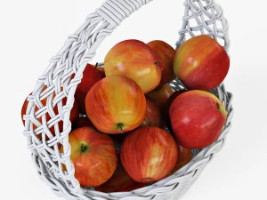 wicker basket 04 white color with apples 3D Model