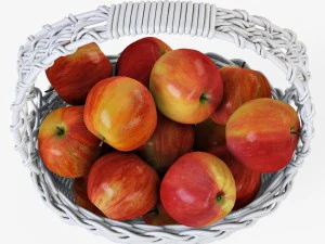 wicker basket 04 white color with apples 3D Model