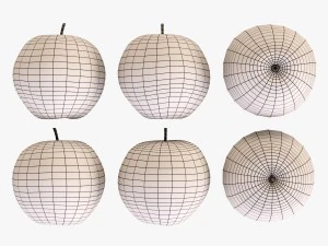 wicker basket 04 white color with apples 3D Model