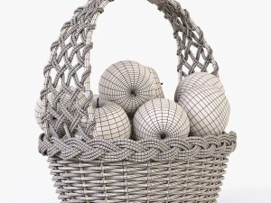 wicker basket 04 white color with apples 3D Model