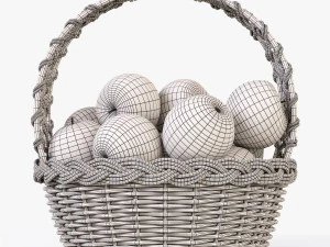 wicker basket 04 white color with apples 3D Model