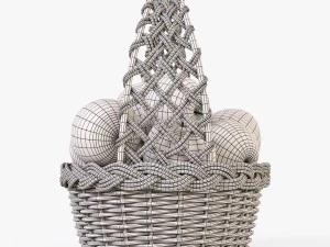 wicker basket 04 white color with apples 3D Model