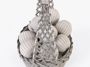 wicker basket 04 white color with apples 3D Model