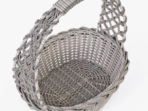 wicker basket 04 white color with apples 3D Model