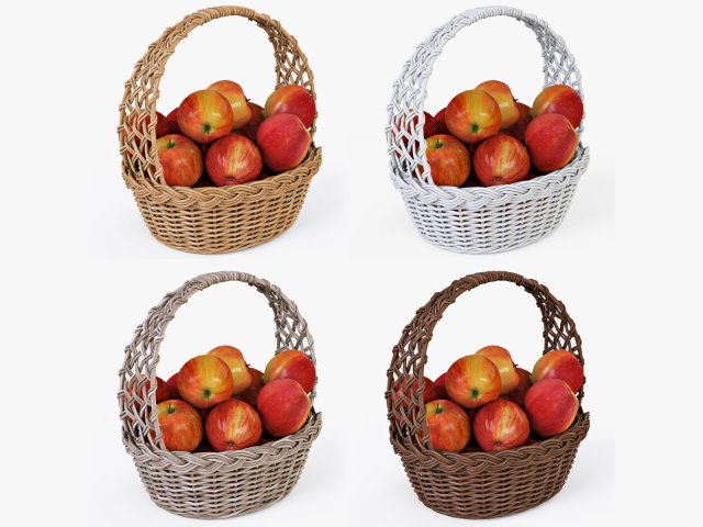 wicker basket 04 set 4 color with apples 3D Model .c4d .max .obj .3ds .fbx .stl .blend 