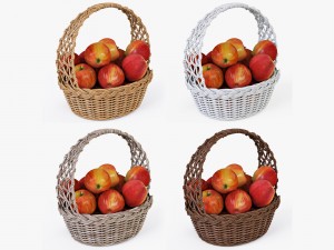 wicker basket 04 set 4 color with apples 3D Model