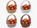 wicker basket 04 set 4 color with apples 3D Model