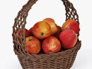 panier en osier 04 set 4 couleurs avec pommes Modèle 3D