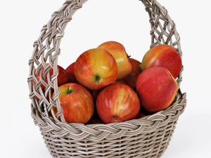 panier en osier 04 set 4 couleurs avec pommes Modèle 3D