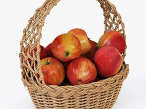 panier en osier 04 set 4 couleurs avec pommes Modèle 3D