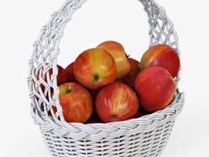 wicker basket 04 set 4 color with apples 3D Model