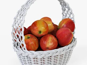 panier en osier 04 set 4 couleurs avec pommes Modèle 3D