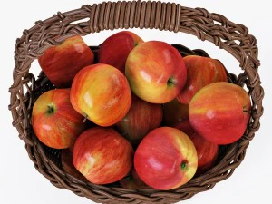 panier en osier 04 set 4 couleurs avec pommes Modèle 3D