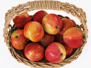 panier en osier 04 set 4 couleurs avec pommes Modèle 3D