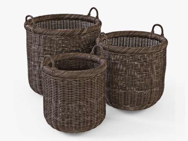 wicker basket 07 walnut brown color 3D Model .c4d .max .obj .3ds .fbx .stl .blend 