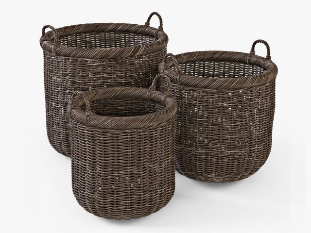 wicker basket 07 walnut brown color 3D Model .c4d .max .obj .3ds .fbx .stl .blend 