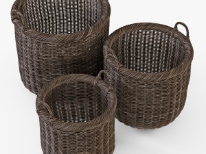 wicker basket 07 walnut brown color 3D Model