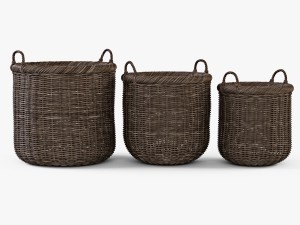 wicker basket 07 walnut brown color 3D Model