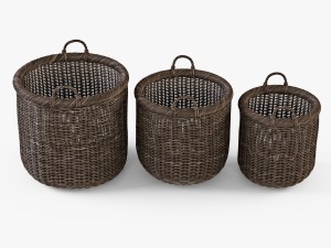 wicker basket 07 walnut brown color 3D Model