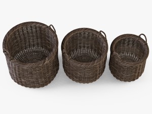 wicker basket 07 walnut brown color 3D Model