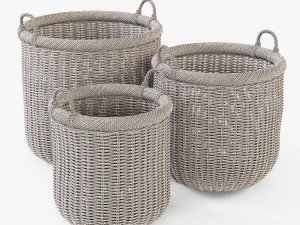 wicker basket 07 walnut brown color 3D Model