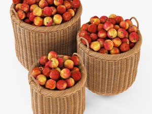 wicker basket 07 toasted oat color with apples 3D 模型