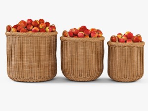 wicker basket 07 toasted oat color with apples 3D 模型