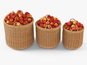 wicker basket 07 toasted oat color with apples 3D 模型