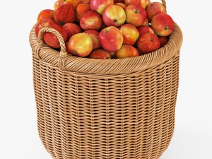 wicker basket 07 toasted oat color with apples 3D 模型