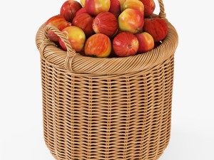 wicker basket 07 toasted oat color with apples 3D 模型