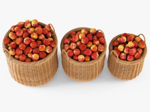 wicker basket 07 toasted oat color with apples 3D 模型