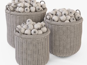 wicker basket 07 toasted oat color with apples 3D 模型