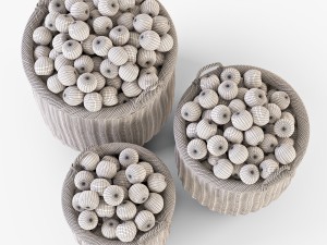 wicker basket 07 toasted oat color with apples 3D 模型