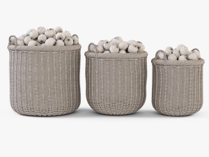 wicker basket 07 toasted oat color with apples 3D 模型