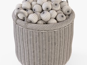 wicker basket 07 toasted oat color with apples 3D 模型