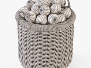 wicker basket 07 toasted oat color with apples 3D 模型