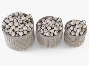 wicker basket 07 toasted oat color with apples 3D 模型