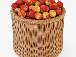 wicker basket 07 toasted oat color with apples 3D 模型